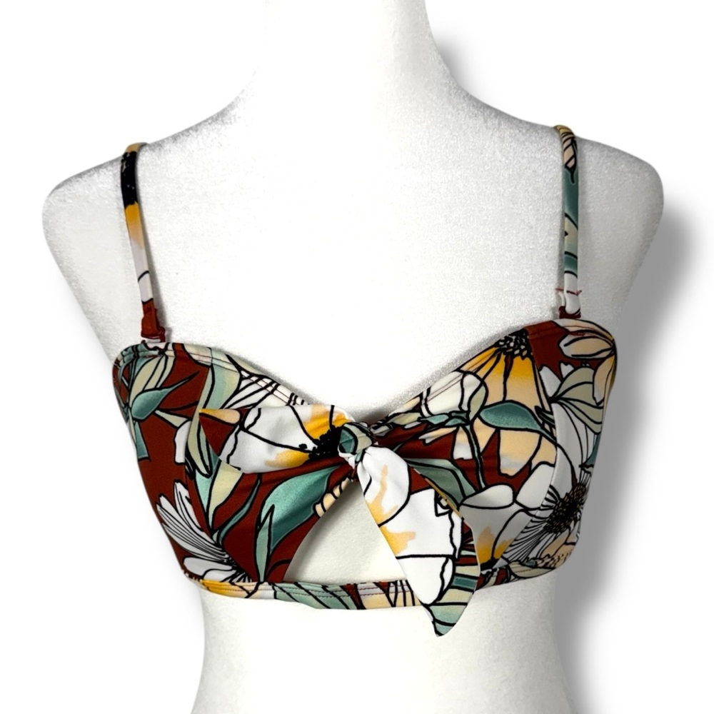 4 for $40 SALE! UO Out From Under Tie Front Bikini Top, Brown Floral, Size M